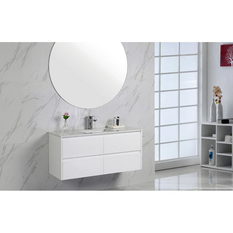 Aulic Leona 750mm Wall Hung Vanity Gloss White (Cato Stone Top With Undermount Basin) - Sydney Home Centre