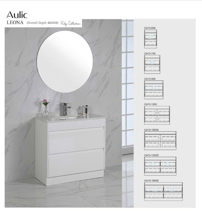 Aulic Leona 900mm Vanity Gloss White (Pure Flat Stone Top) - Sydney Home Centre