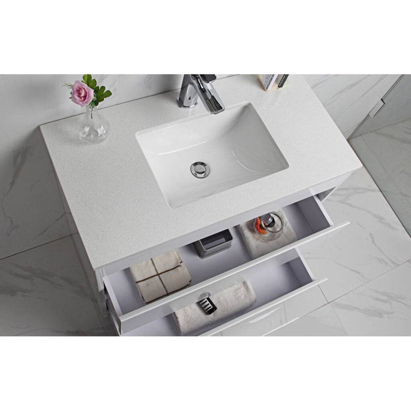 Aulic Leona 900mm Vanity Gloss White (Pure Stone Top With Undermount Basin) - Sydney Home Centre