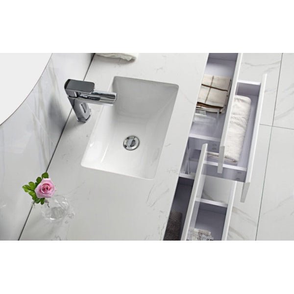 Aulic Leona 900mm Wall Hung Vanity Gloss White (Cato Flat Stone Top) - Sydney Home Centre