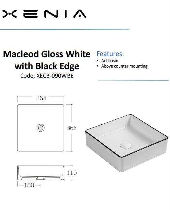 Aulic Macleod Above Counter Basin Gloss White With Black Edge - Sydney Home Centre