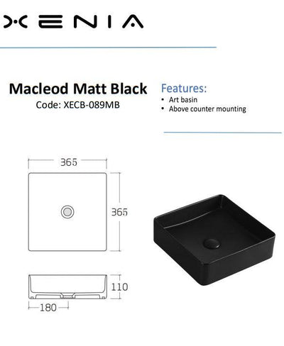 Aulic Macleod Above Counter Basin Matte Black - Sydney Home Centre