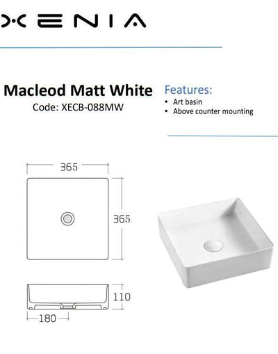 Aulic Macleod Above Counter Basin Matte White - Sydney Home Centre