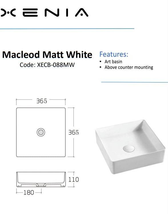 Aulic Macleod Above Counter Basin Matte White - Sydney Home Centre