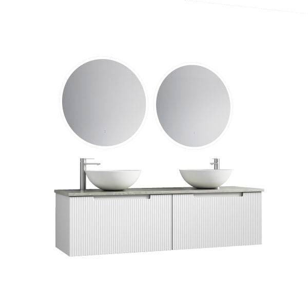 Aulic Perla 1500mm Double Bowl Wall Hung Vanity Matte White (Alpine Quartz Stone Top With Undermount Basin) - Sydney Home Centre