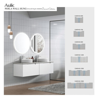 Aulic Perla 1500mm Double Bowl Wall Hung Vanity Matte White (Alpine Quartz Stone Top With Undermount Basin) - Sydney Home Centre