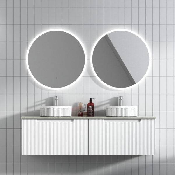 Aulic Perla 1500mm Double Bowl Wall Hung Vanity Matte White (Alpine Quartz Stone Top With Undermount Basin) - Sydney Home Centre