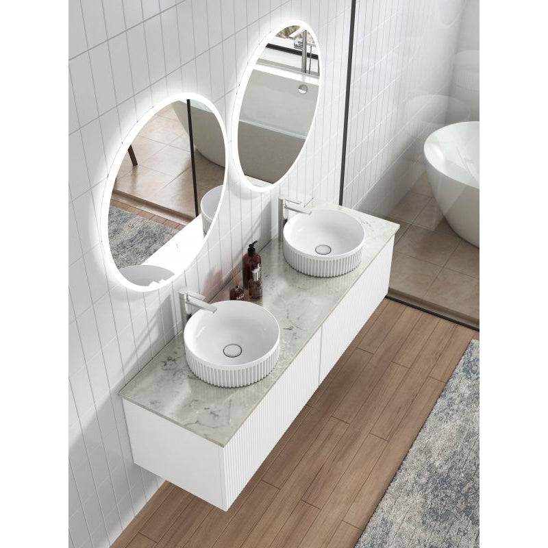 Aulic Perla 1500mm Double Bowl Wall Hung Vanity Matte White (Alpine Quartz Stone Top With Undermount Basin) - Sydney Home Centre