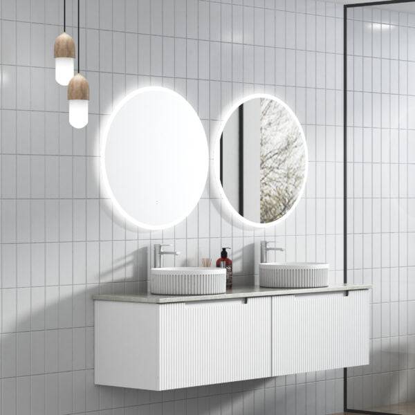 Aulic Perla 1500mm Double Bowl Wall Hung Vanity Matte White (Cato Flat Stone Top) - Sydney Home Centre