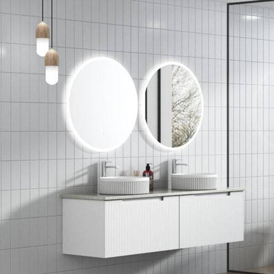 Aulic Perla 1500mm Double Bowl Wall Hung Vanity Matte White (Pure Stone Top With Undermount Basin) - Sydney Home Centre