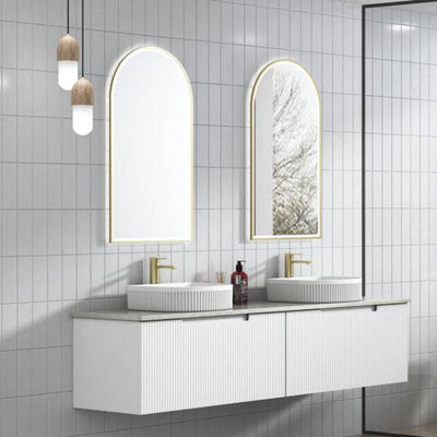 Aulic Perla 1800mm Double Bowl Wall Hung Vanity Matte White (Alpine Flat Quartz Stone Top) - Sydney Home Centre