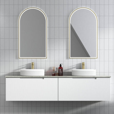 Aulic Perla 1800mm Double Bowl Wall Hung Vanity Matte White (Alpine Flat Quartz Stone Top) - Sydney Home Centre