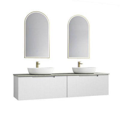 Aulic Perla 1800mm Double Bowl Wall Hung Vanity Matte White (Alpine Flat Quartz Stone Top) - Sydney Home Centre