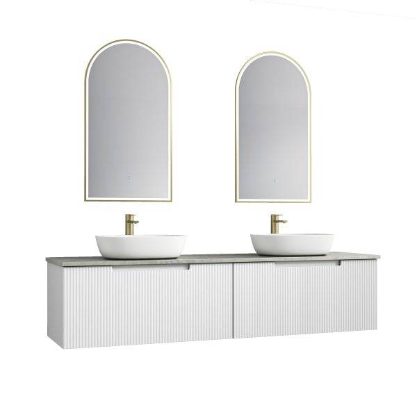 Aulic Perla 1800mm Double Bowl Wall Hung Vanity Matte White (Alpine Quartz Stone Top With Undermount Basin) - Sydney Home Centre