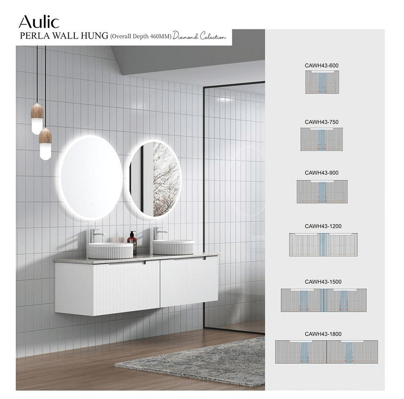 Aulic Perla 1800mm Double Bowl Wall Hung Vanity Matte White (Cato Flat Stone Top) - Sydney Home Centre