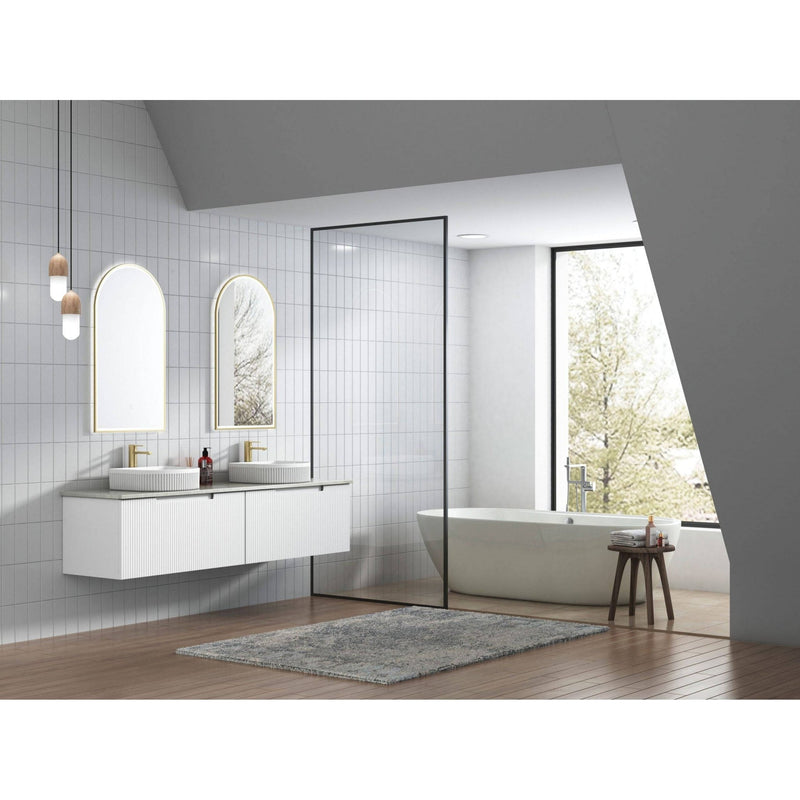 Aulic Perla 1800mm Double Bowl Wall Hung Vanity Matte White (Pure Stone Top With Undermount Basin) - Sydney Home Centre