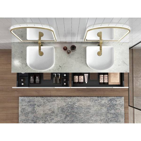 Aulic Perla 1800mm Double Bowl Wall Hung Vanity Matte White (Pure Stone Top With Undermount Basin) - Sydney Home Centre