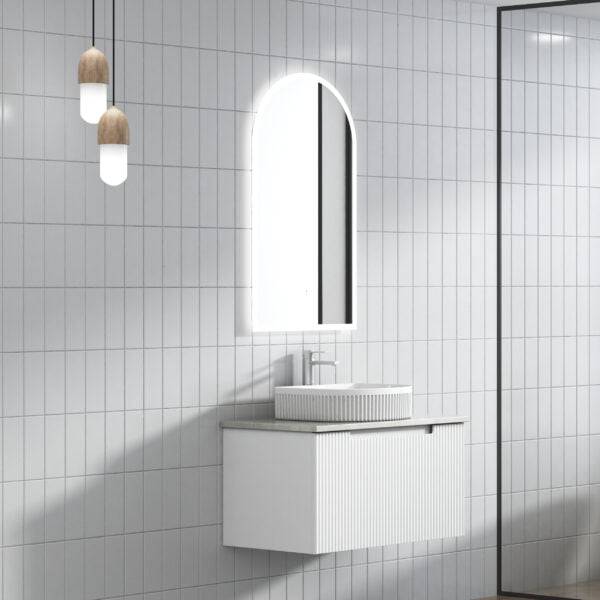 Aulic Perla 750mm Wall Hung Vanity Matte White (Alpine Flat Quartz Stone Top) - Sydney Home Centre