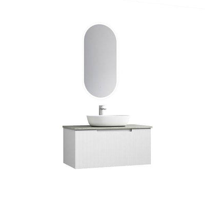 Aulic Perla 900mm Wall Hung Vanity Matte White (Alpine Flat Quartz Stone Top) - Sydney Home Centre