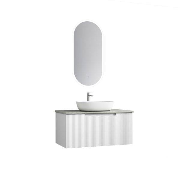 Aulic Perla 900mm Wall Hung Vanity Matte White (Alpine Flat Quartz Stone Top) - Sydney Home Centre