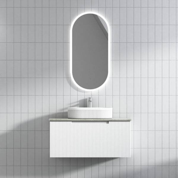 Aulic Perla 900mm Wall Hung Vanity Matte White (Alpine Flat Quartz Stone Top) - Sydney Home Centre