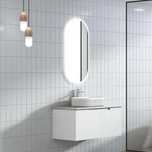 Aulic Perla 900mm Wall Hung Vanity Matte White (Alpine Flat Quartz Stone Top) - Sydney Home Centre