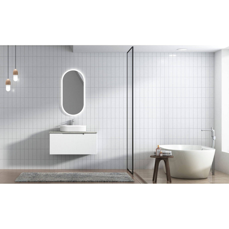 Aulic Perla 900mm Wall Hung Vanity Matte White (Alpine Flat Quartz Stone Top) - Sydney Home Centre