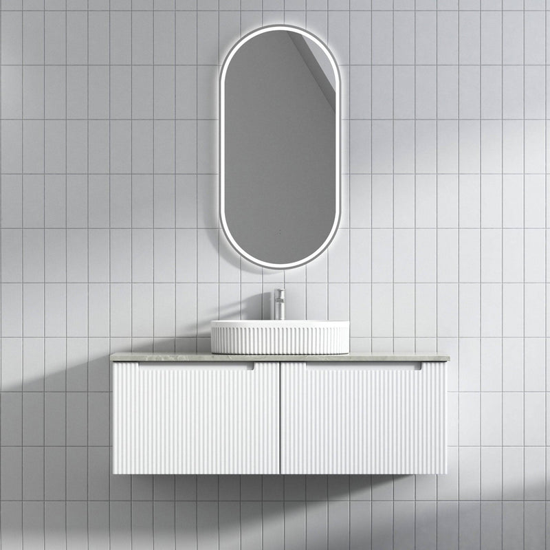 Aulic Perla Mark II 1200mm Wall Hung Vanity Matte White (Cato Stone Top With Undermount Basin) - Sydney Home Centre