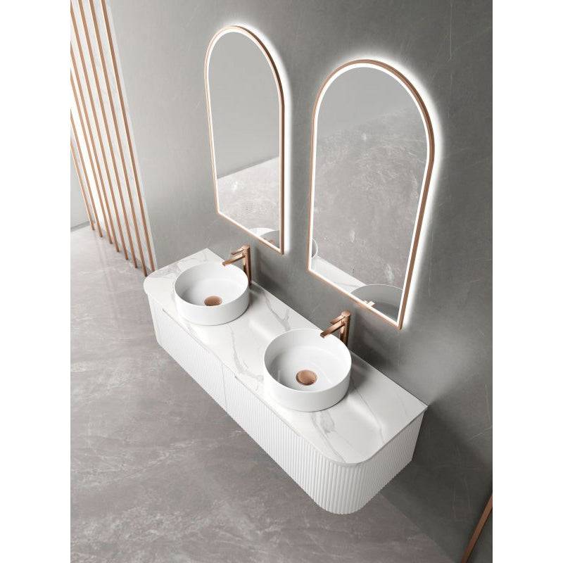 Aulic Petra 1500mm Single / Double Bowl Wall Hung Vanity Matte White (Palis Flat Quartz Stone Top) - Sydney Home Centre