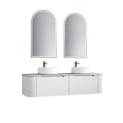 Aulic Petra 1500mm Single / Double Bowl Wall Hung Vanity Matte White (Palis Flat Quartz Stone Top) - Sydney Home Centre