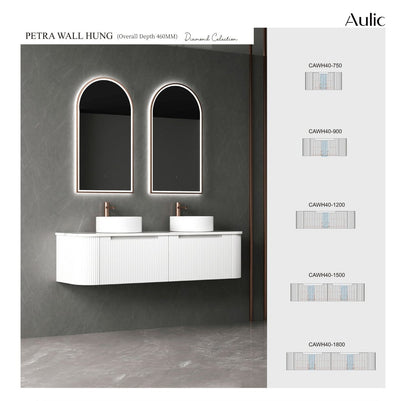 Aulic Petra 1500mm Single / Double Bowl Wall Hung Vanity Matte White (Palis Flat Quartz Stone Top) - Sydney Home Centre