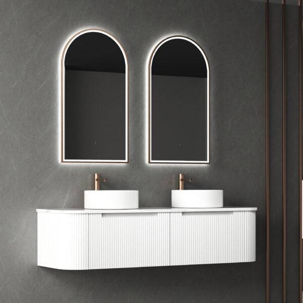 Aulic Petra 1500mm Single / Double Bowl Wall Hung Vanity Matte White (Palis Flat Quartz Stone Top) - Sydney Home Centre