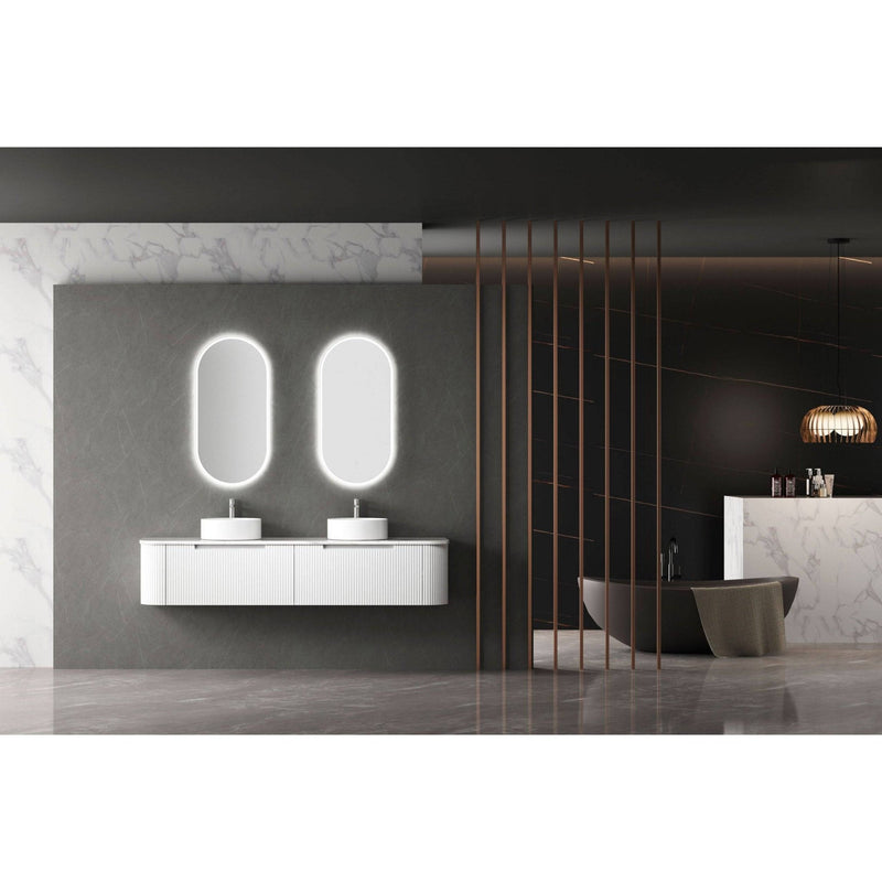 Aulic Petra 1800mm Single / Double Bowl Wall Hung Vanity Matte White (Alpine Flat Quartz Stone Top) - Sydney Home Centre