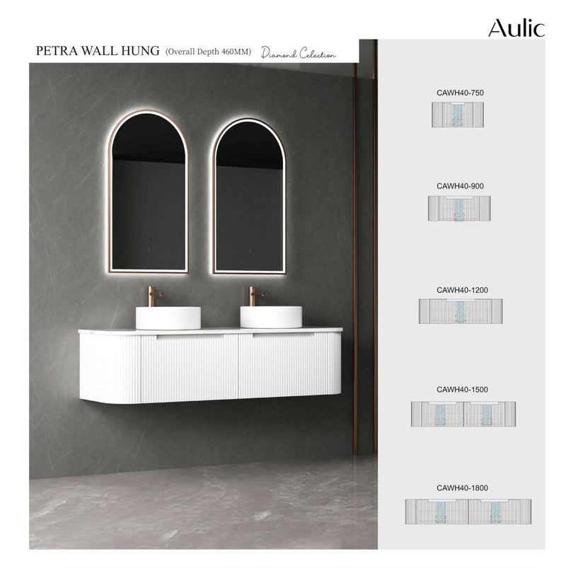 Aulic Petra 1800mm Single / Double Bowl Wall Hung Vanity Matte White (Cato Flat Stone Top) - Sydney Home Centre