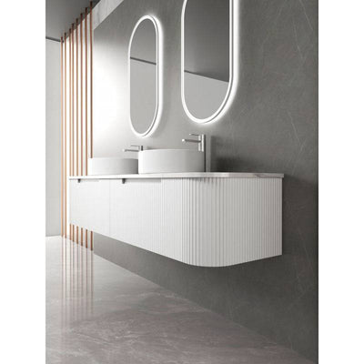 Aulic Petra 1800mm Single / Double Bowl Wall Hung Vanity Matte White (Cato Flat Stone Top) - Sydney Home Centre