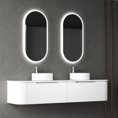 Aulic Petra 1800mm Single / Double Bowl Wall Hung Vanity Matte White (Cato Flat Stone Top) - Sydney Home Centre