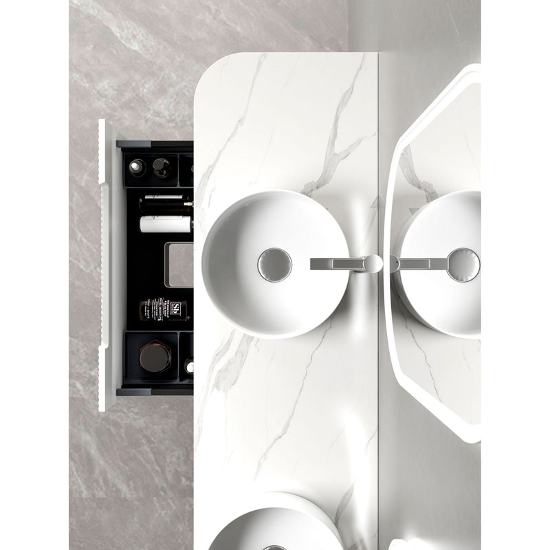 Aulic Petra 1800mm Single / Double Bowl Wall Hung Vanity Matte White (Cato Flat Stone Top) - Sydney Home Centre