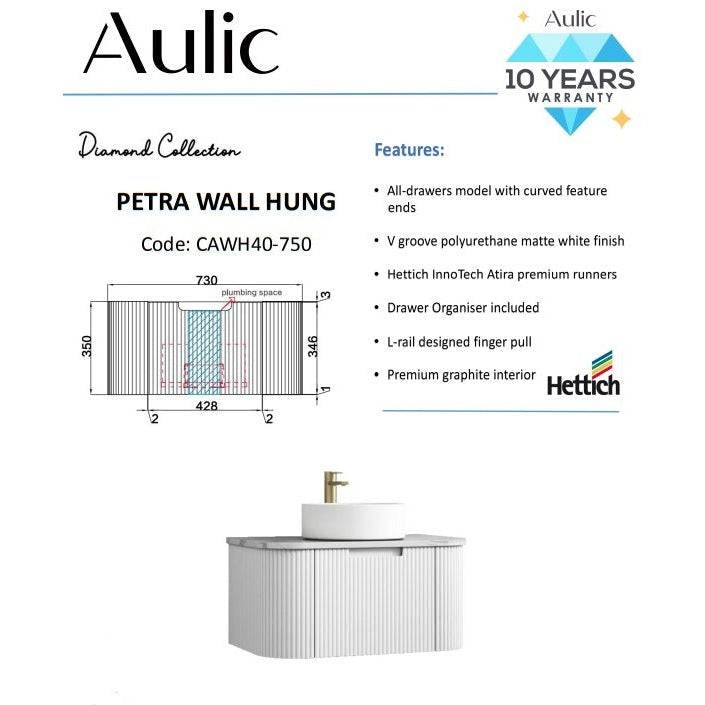 Aulic Petra 750mm Wall Hung Vanity Matte White (Alpine Flat Quartz Stone Top) - Sydney Home Centre