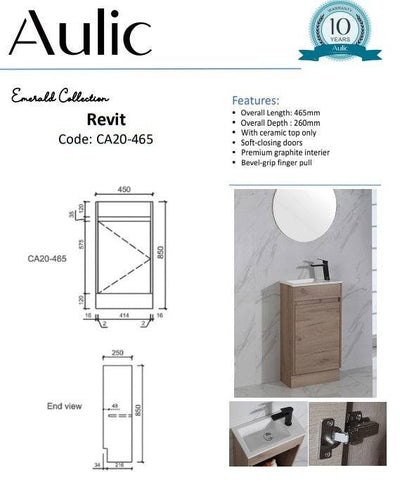 Aulic Revit 465mm Vanity Timber (Cabinet Only) - Sydney Home Centre