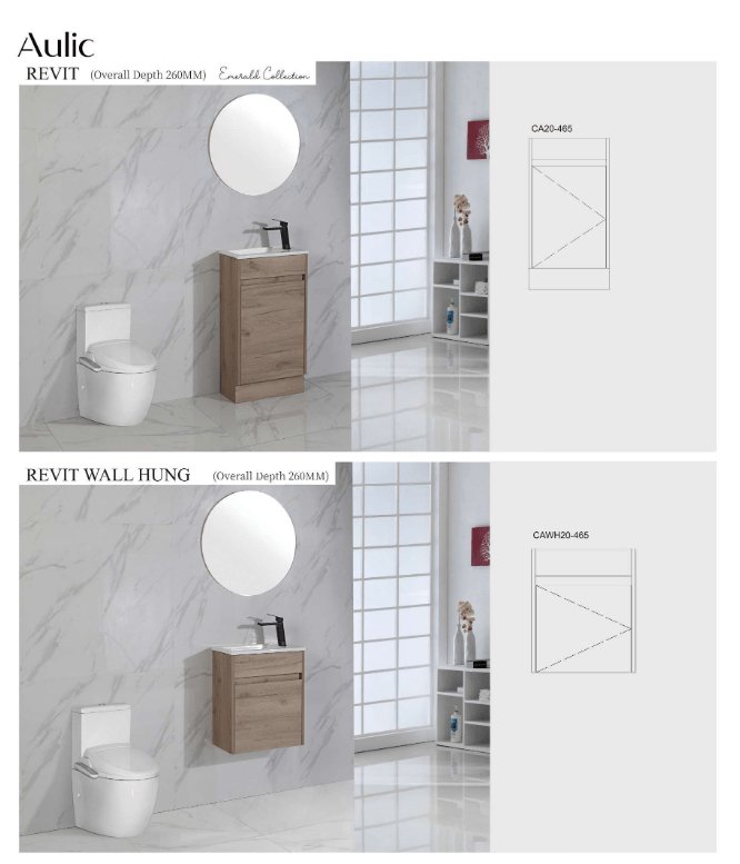 Aulic Revit 465mm Wall Hung Vanity Timber (Ceramic Top) - Sydney Home Centre