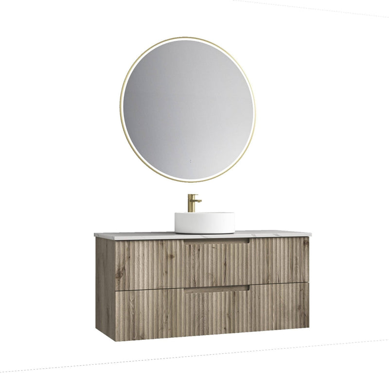 Aulic Tuscana 1200mm Wall Hung Vanity Laminated Wood Grain (Alpine Flat Quartz Stone Top) - Sydney Home Centre