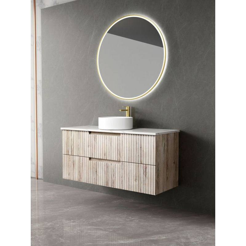 Aulic Tuscana 1200mm Wall Hung Vanity Laminated Wood Grain (Alpine Flat Quartz Stone Top) - Sydney Home Centre