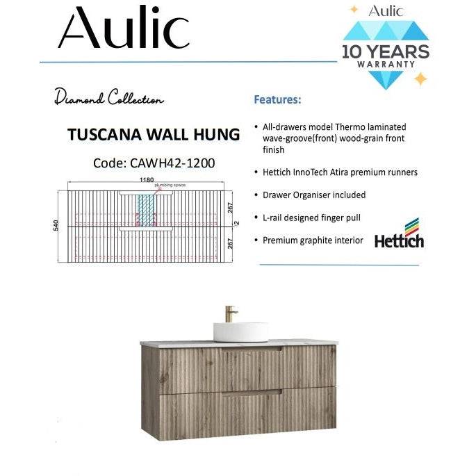 Aulic Tuscana 1200mm Wall Hung Vanity Laminated Wood Grain (Alpine Flat Quartz Stone Top) - Sydney Home Centre