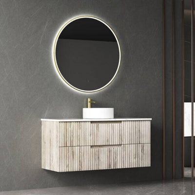 Aulic Tuscana 1200mm Wall Hung Vanity Laminated Wood Grain (Alpine Flat Quartz Stone Top) - Sydney Home Centre