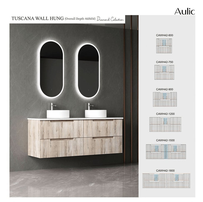 Aulic Tuscana 1200mm Wall Hung Vanity Laminated Wood Grain (Alpine Flat Quartz Stone Top) - Sydney Home Centre