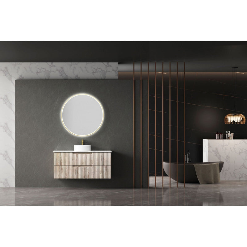 Aulic Tuscana 1200mm Wall Hung Vanity Laminated Wood Grain (Alpine Quartz Stone Top With Undermount Basin) - Sydney Home Centre