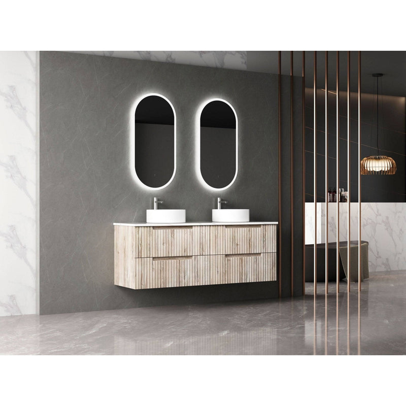 Aulic Tuscana 1500mm Double Bowl Wall Hung Vanity Laminated Wood Grain (Alpine Flat Quartz Stone Top) - Sydney Home Centre