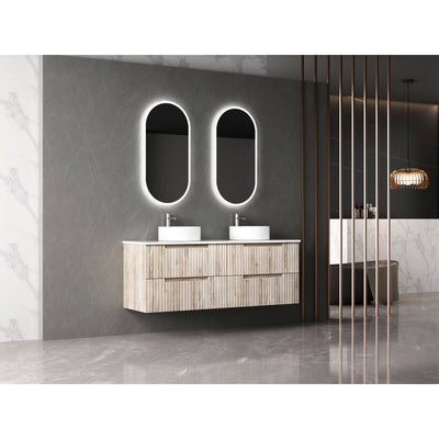 Aulic Tuscana 1500mm Double Bowl Wall Hung Vanity Laminated Wood Grain (Alpine Quartz Stone Top With Undermount Basin) - Sydney Home Centre