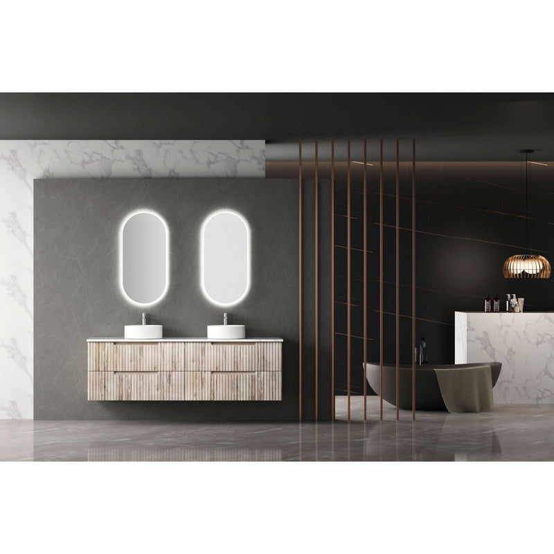 Aulic Tuscana 1800mm Double Bowl Wall Hung Vanity Laminated Wood Grain (Alpine Flat Quartz Stone Top) - Sydney Home Centre