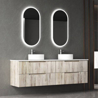 Aulic Tuscana 1800mm Double Bowl Wall Hung Vanity Laminated Wood Grain (Alpine Flat Quartz Stone Top) - Sydney Home Centre